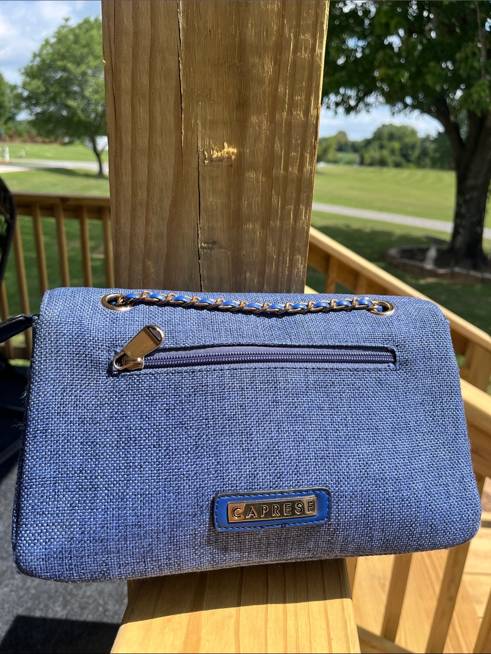 Caprese Textured Crossbody Bag, Blue Denim Textured Material - Picture 7 of 16
